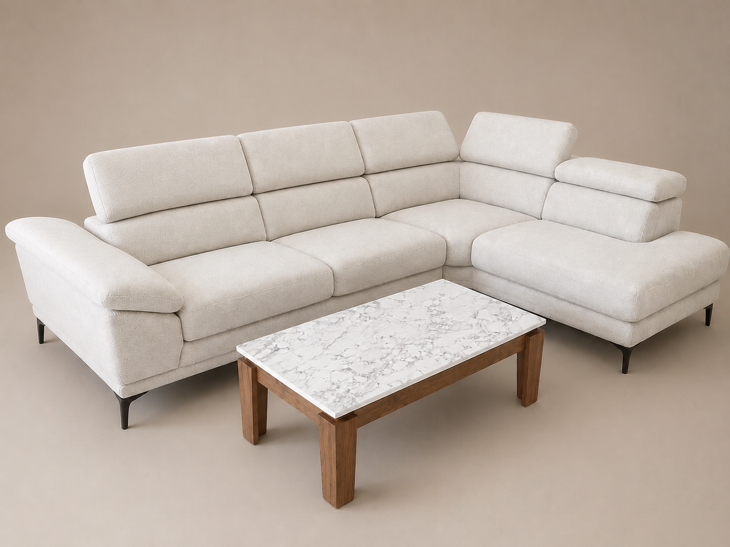 J-RIGHT CORNER BEIGE SOFA/GAR-COFFEE TABLE